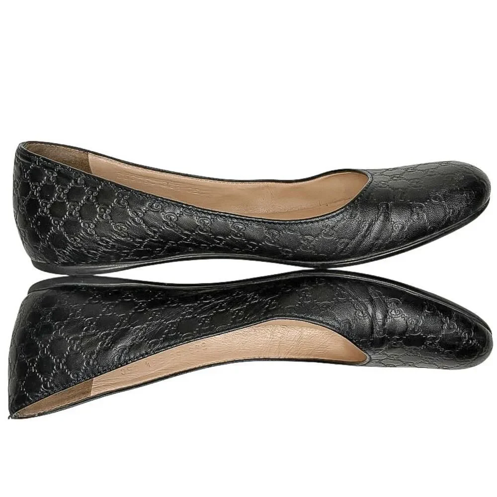 Gucci Microguccissima Black Leather Ballet Flats EU 36.5 Classic Logo Double G